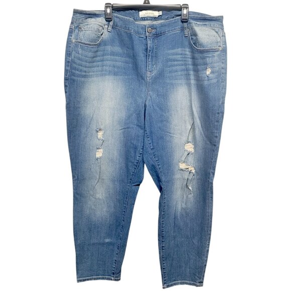 Torrid Denim Girlfriend Jeans Size 24 TALL Distressed Light Wash High Rise‎ - Picture 3 of 16